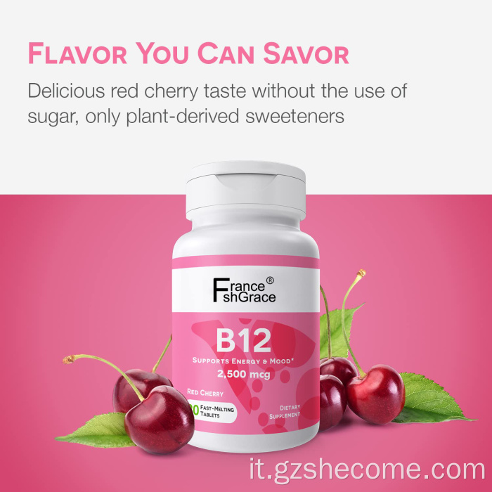 Compresse di vitamina B12 al gusto di ciliegia di vitamina B12